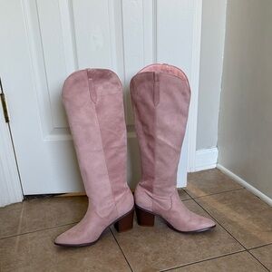lulus pink suede cow girl boots